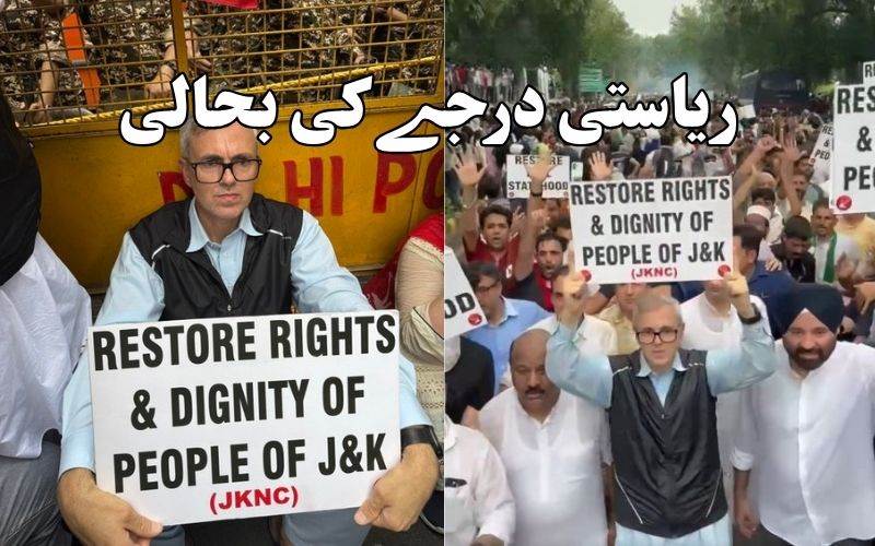ریاستی درجے کی بحالی کے لیے عمرعبداللہ کا دہلی کے جنتر منتر پر احتجاج